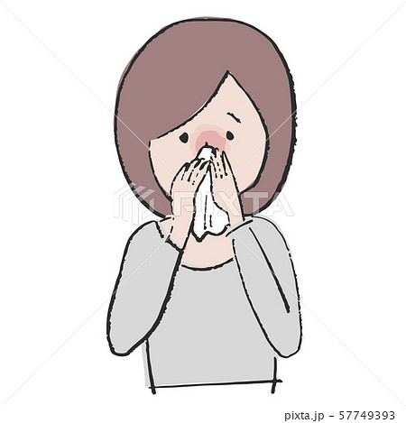体調不良 鼻をかむ女性 体調不良 鼻をかむ女性 57749393