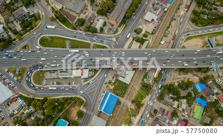 Drones Eye View - abstract road traffic jam top view, transportation concept 57750080