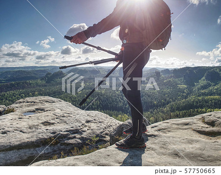 Tourist hiking mountain trail, walking on hill 57750665