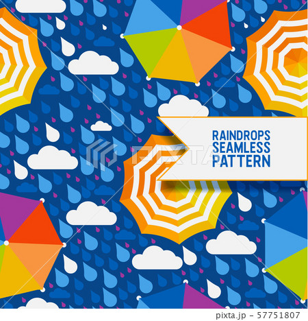 Raindrops and umbrella seamless pattern, vector illustration. Abstract background in flat style 57751807
