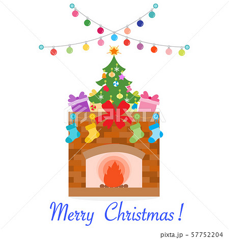 New Year Fireplace, Christmas tree, gifts, garland New Year Fireplace, Christmas tree, gifts, garland 57752204