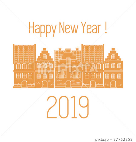 Happy New Year 2019 card Vector houses. 57752255