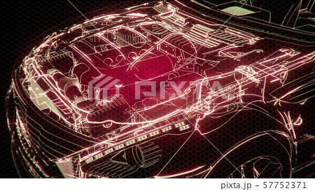Holographic animation of 3D wireframe car model Holographic animation of 3D wireframe car model 57752371