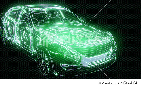 Holographic animation of 3D wireframe car model Holographic animation of 3D wireframe car model 57752372