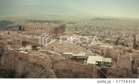 Aerial view of the famous ancient Greek temple Parthenon on Acropolis of Athens, the main landmark 57756316