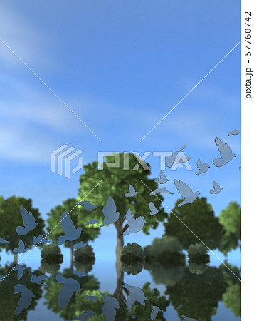 CG　3D　イラスト　立体　シルエット　鳩　飛翔　平和　自由　旅立ち　夢 57760742