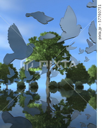 Cg 3d イラスト 立体 シルエット 鳩 飛翔 平和 自由 旅立ち 夢のイラスト素材