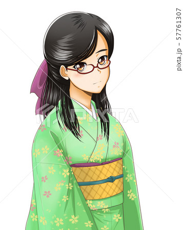 着物の女の子 めがねのイラスト素材