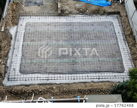 戸建て住宅、新築工事、ベタ基礎、基礎工事、住宅、新築、工事現場、 戸建て住宅、新築工事、ベタ基礎、基礎工事、住宅、新築、工事現場、 57762408