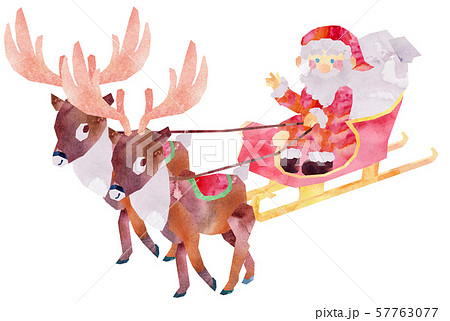ソリに乗るサンタ・歩く 57763077