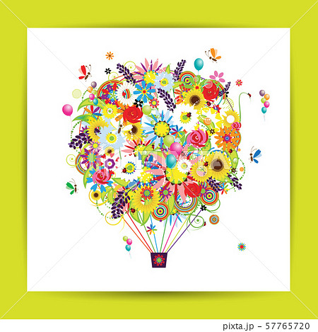 Gift card design with floral air balloon Gift card design with floral air balloon 57765720