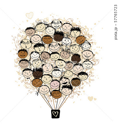 Big family concept, air balloon with smiling faces 57765723