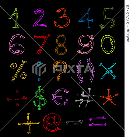 Sketch of floral numbers and signs for your design 57765728