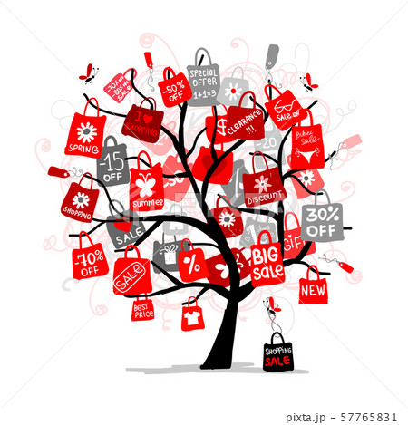Shopping bags on tree for your design, big sale 57765831