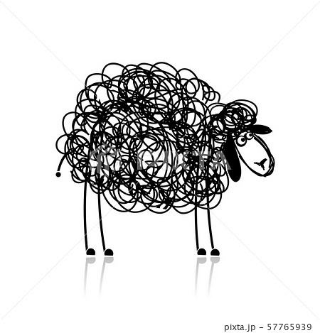 Funny black sheep, sketch for your design - Stock Illustration [57765939] -  PIXTA