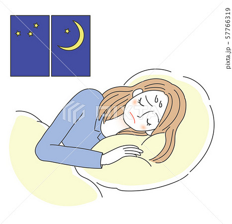 不眠に悩む女性のイラスト 睡眠 不眠に悩む女性のイラスト 睡眠 57766319