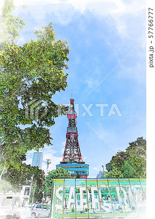 北海道の夏 札幌大通公園とテレビ塔のイラスト素材