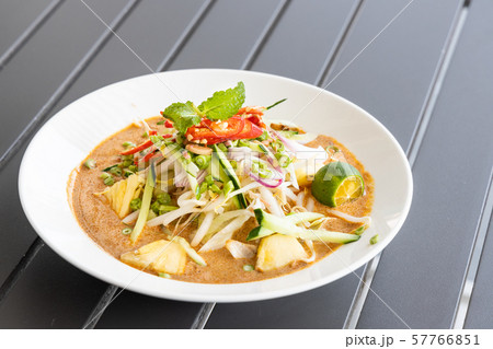 Laksa Johor, popular Malay noodle with ulam and Laksa Johor, popular Malay noodle with ulam and 57766851