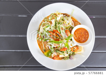 Laksa Johor, popular Malay noodle with ulam and 57766881