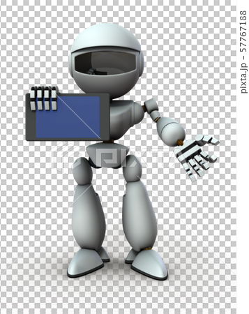 タブレット端末を示して、説明するＡＩロボット 57767188
