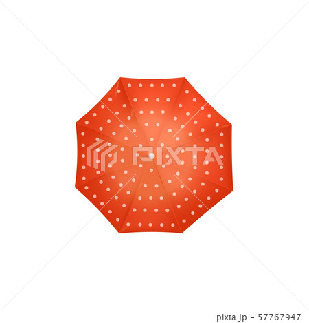Top view of red umbrella with white polka dots - vintage style 57767947