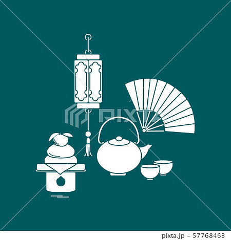 Chinese Lantern Kettle Cups Fan Kagami Mochiのイラスト素材