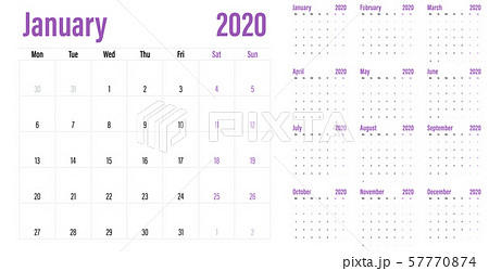 イラスト素材: Calendar planner 2020 template