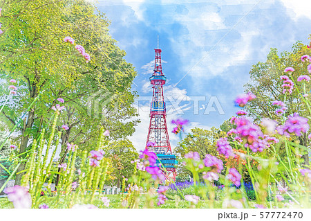 北海道の夏 札幌大通公園とテレビ塔のイラスト素材