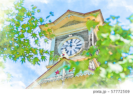 北海道の夏 札幌市時計台 旧札幌農学校演武場 のイラスト素材