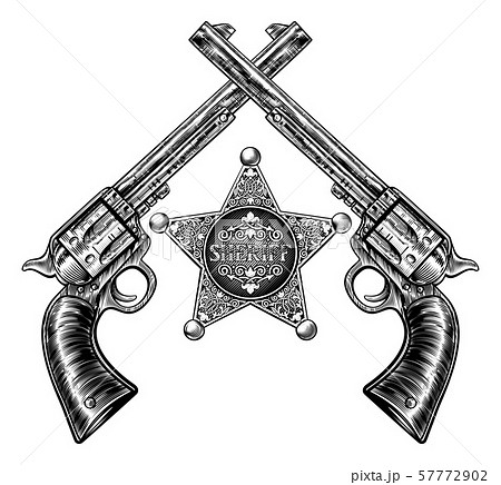 Crossed Pistols and Sheriff Star Badge 57772902