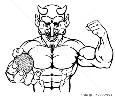 Devil Golf Sports Mascot Holding Ball 57772953