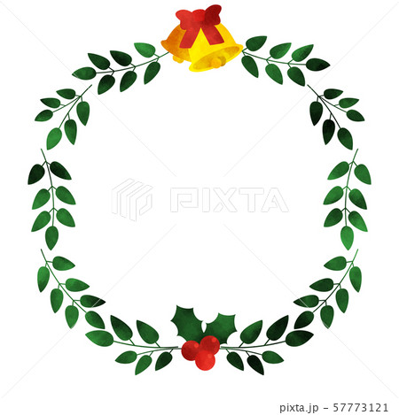 クリスマス 飾り枠 リース ベル リボン 柊のイラスト素材
