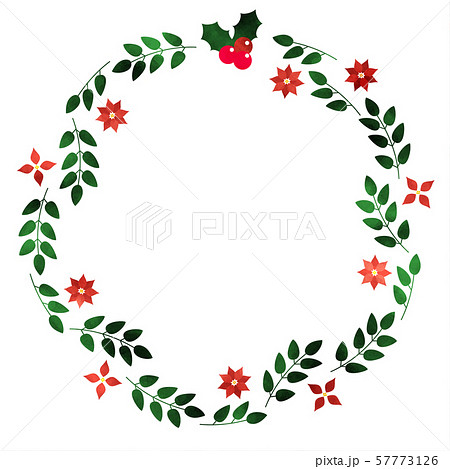 クリスマス 飾り枠 リース ポインセチア ヒイラギ 赤い実のイラスト素材