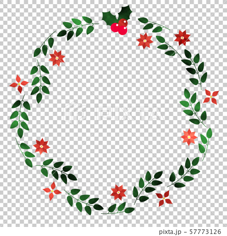 クリスマス 飾り枠 リース ポインセチア ヒイラギ 赤い実のイラスト素材