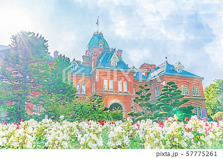 北海道の夏 赤れんが庁舎 (北海道庁旧本庁舎)のイラスト素材 [57775261