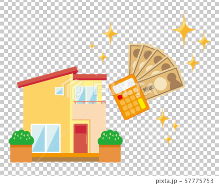 住宅　家　イラスト　一軒家　マイホーム　 シンプル　お金　電卓 57775753