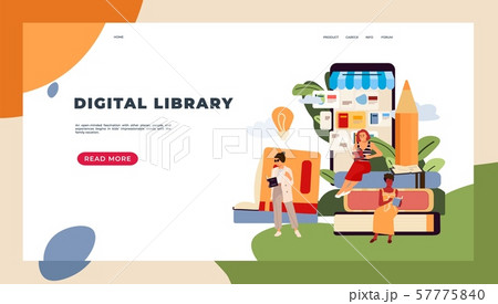Reading people landing page. Characters with books concept, e-book reading and online studying 57775840