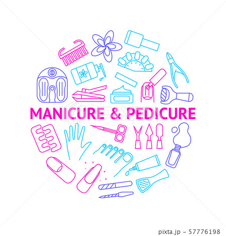 Manicure and Pedicure Thin Line Round Design Template Ad. Vector Manicure and Pedicure Thin Line Round Design Template Ad. Vector 57776198