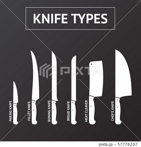Cartoon Silhouette White Butcher Meat Knives Set. Vector 57776297