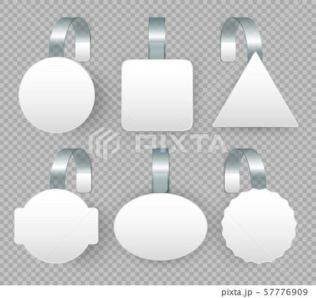 Supermarket sale promotion pointing wobbler. Price sign point tag at market shelves. Sales tags Supermarket sale promotion pointing wobbler. Price sign point tag at market shelves. Sales tags 57776909