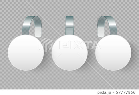 Advertising sale wobbler on bended transparent stripe. Round point tag for supermarket sales 57777956