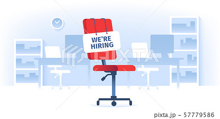 Job vacancy. We are hiring sign at vacant working chair in empty office. Workers recruiting isolated 57779586