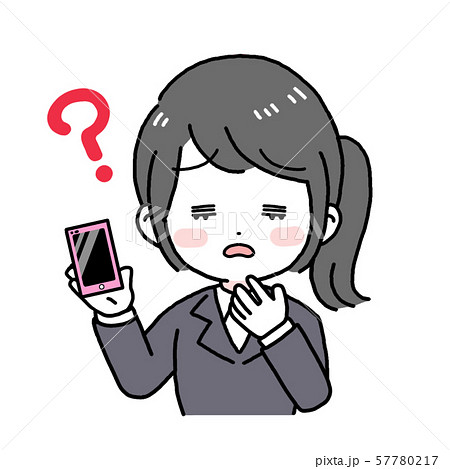 スマホを持つ女性　ビジネスウーマン　困る　疑問 57780217
