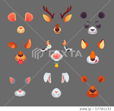 Animals for phone app. Funny animal filter masks with ears and noses. Vector set Animals for phone app. Funny animal filter masks with ears and noses. Vector set 57781133