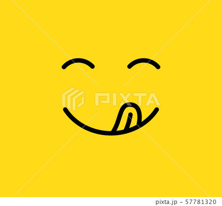 Yummy smile. Delicious, tasty eating emoji face with mouth and tongue. Funny hungry mood line vector 57781320