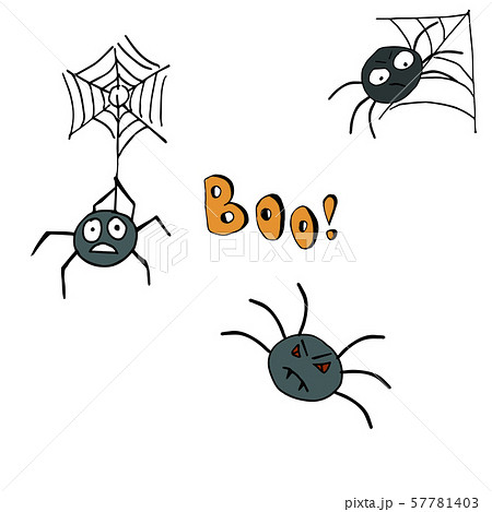 Halloween characters of spiders and text Boo! for 57781403