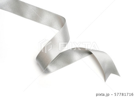 Silver ribbon in roll on white 57781716