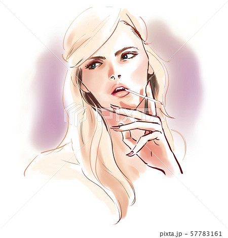 タバコをくわえる女性のイラスト素材