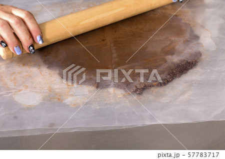 The process of making chocolate base for cake. 57783717