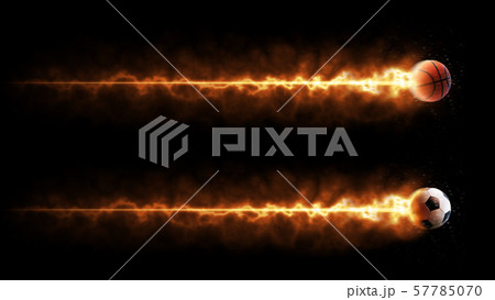 Sport. Basketball and soccer balls. Flying burning balls. Isolated in black background 57785070